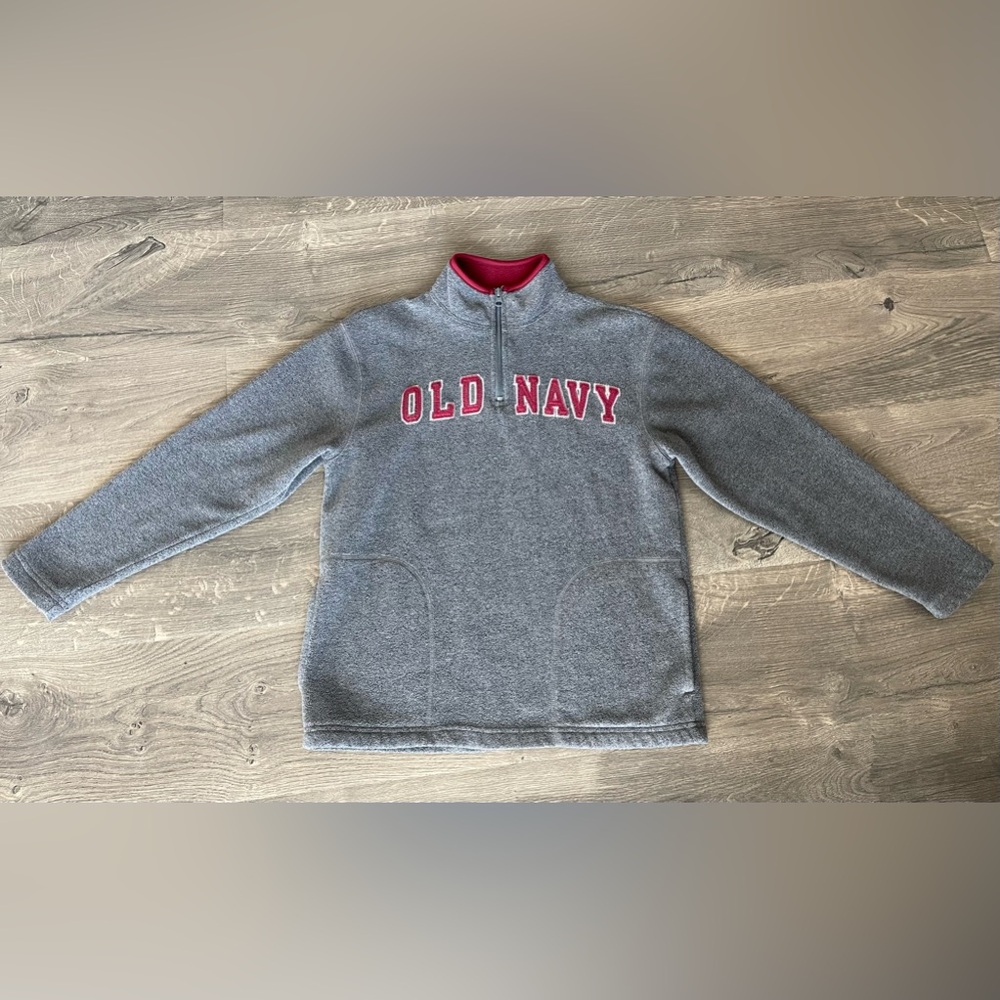 Old Navy Boys 1/4 Quarter Zip Fleece Pullover Sweatshirt Sz Large 10/12 Gray